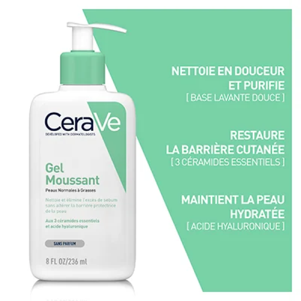 Gel moussant peaux normales, mixtes et grasses CeraVe 473ml