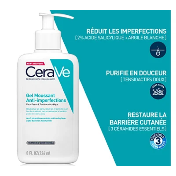 Gel moussant acné Cerave 236 ml